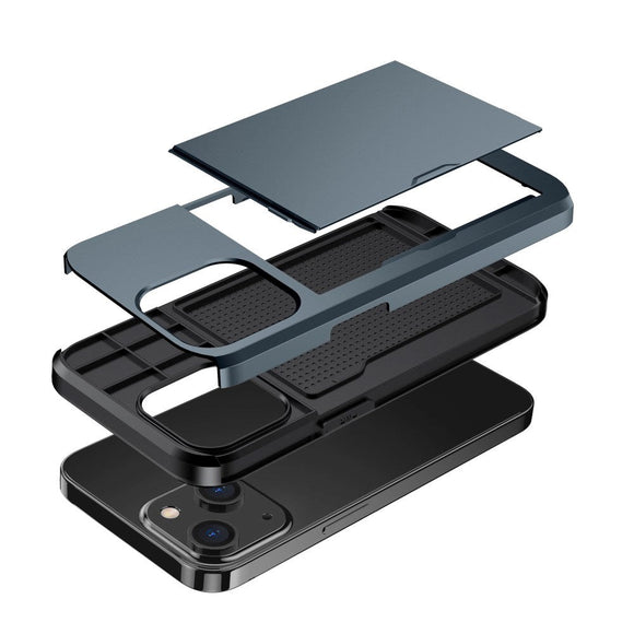 iPhone 14 Hybrid Håndværkercover m. Kortholder - Navy Blå