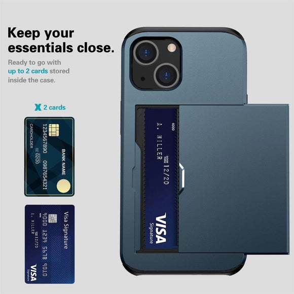 iPhone 14 Hybrid Håndværkercover m. Kortholder - Navy Blå