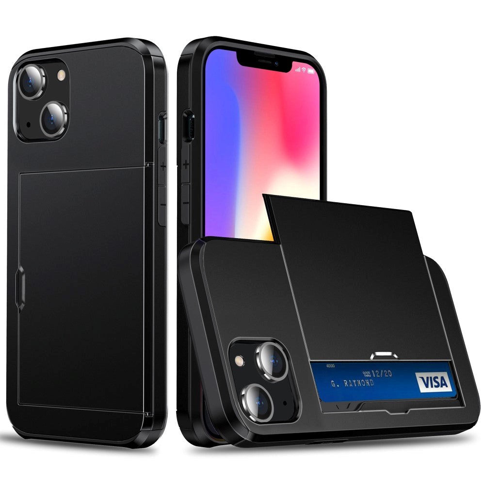 iPhone 14 Hybrid Håndværkercover m. Kortholder - Sort