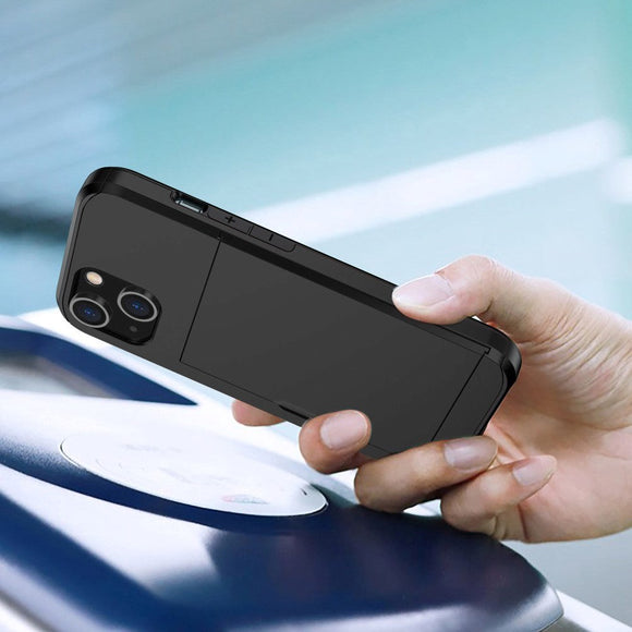 iPhone 14 Hybrid Håndværkercover m. Kortholder - Sort