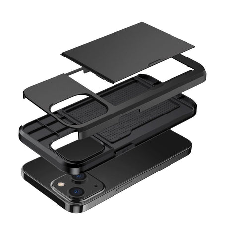 iPhone 14 Hybrid Håndværkercover m. Kortholder - Sort