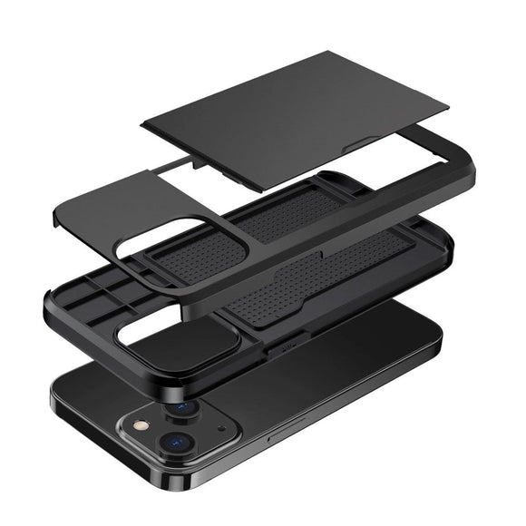 iPhone 14 Hybrid Håndværkercover m. Kortholder - Sort