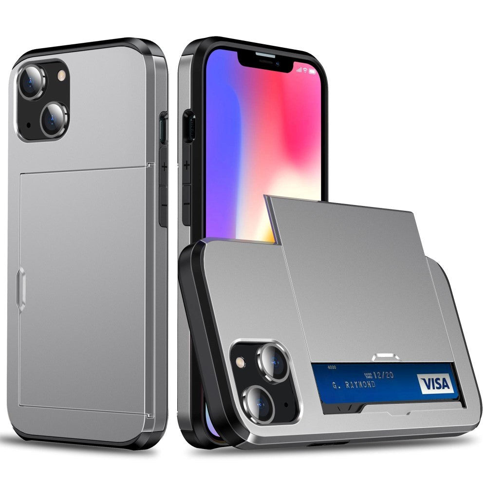 iPhone 14 Hybrid Håndværkercover m. Kortholder - Grå