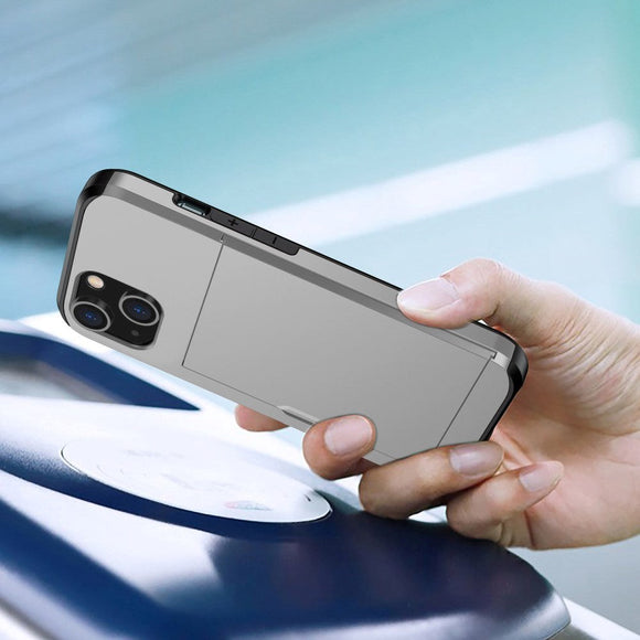 iPhone 14 Hybrid Håndværkercover m. Kortholder - Grå