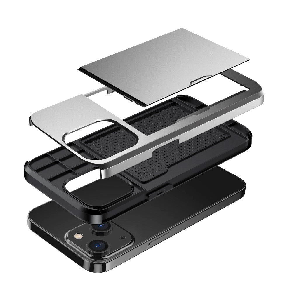 iPhone 14 Hybrid Håndværkercover m. Kortholder - Grå