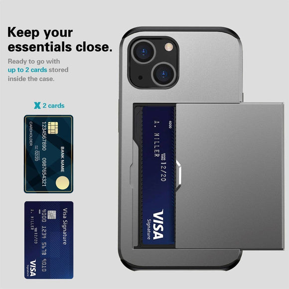 iPhone 14 Hybrid Håndværkercover m. Kortholder - Grå