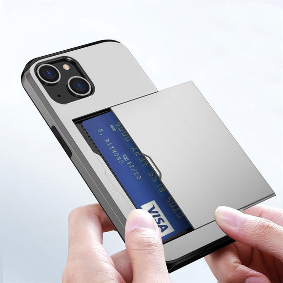 iPhone 14 Hybrid Håndværkercover m. Kortholder - Grå