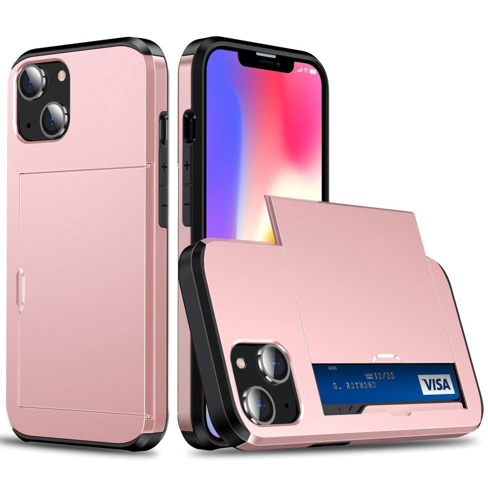 iPhone 14 Hybrid Håndværkercover m. Kortholder - Rose Gold