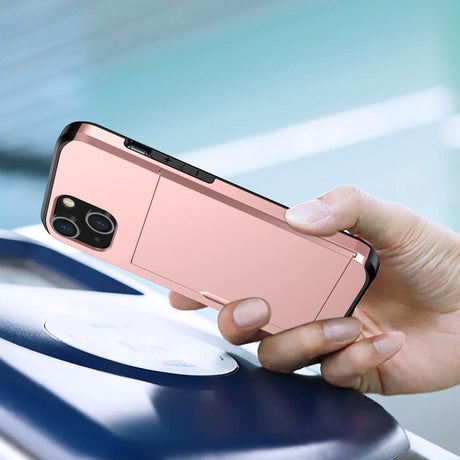 iPhone 14 Hybrid Håndværkercover m. Kortholder - Rose Gold
