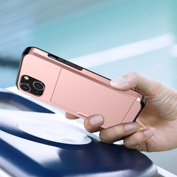 iPhone 14 Hybrid Håndværkercover m. Kortholder - Rose Gold