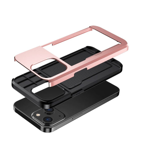 iPhone 14 Hybrid Håndværkercover m. Kortholder - Rose Gold