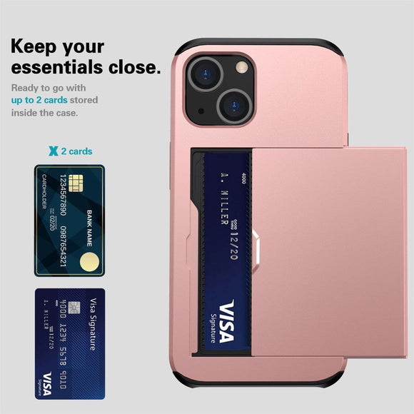 iPhone 14 Hybrid Håndværkercover m. Kortholder - Rose Gold