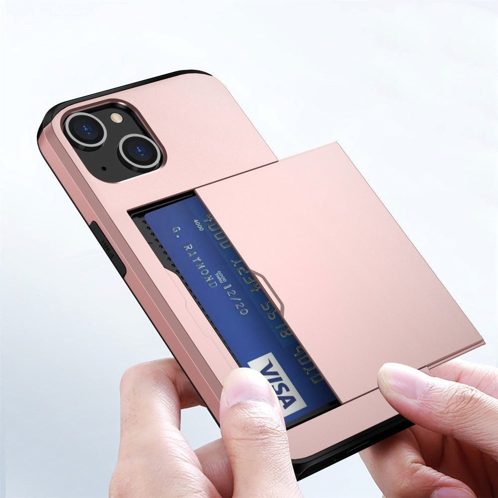 iPhone 14 Hybrid Håndværkercover m. Kortholder - Rose Gold