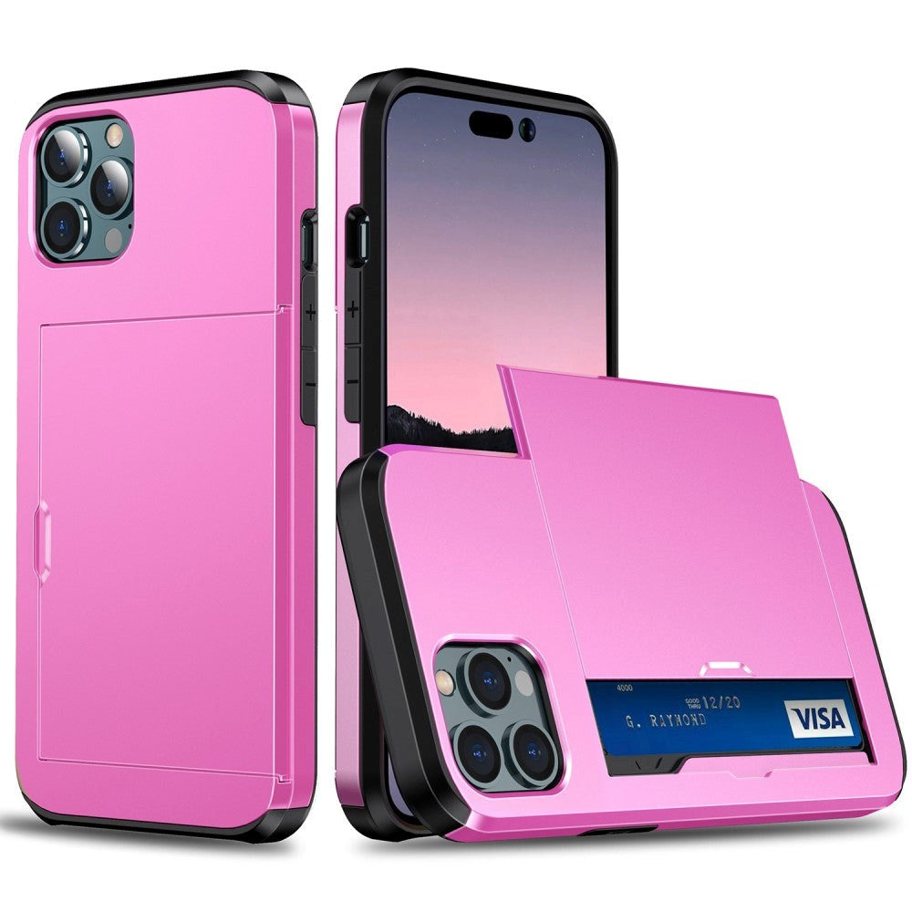 iPhone 14 Pro Max Hybrid Håndværkercover m. Kortholder - Lyserød
