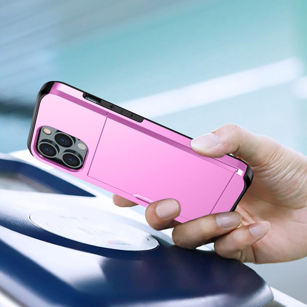 iPhone 14 Pro Max Hybrid Håndværkercover m. Kortholder - Lyserød