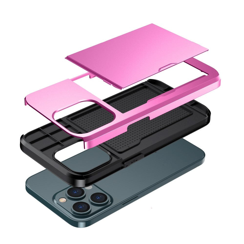 iPhone 14 Pro Max Hybrid Håndværkercover m. Kortholder - Lyserød