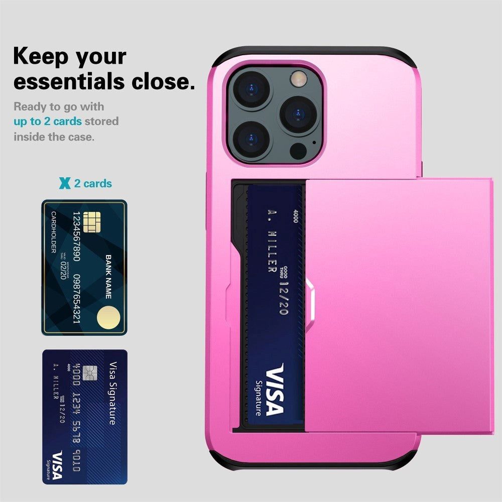 iPhone 14 Pro Max Hybrid Håndværkercover m. Kortholder - Lyserød