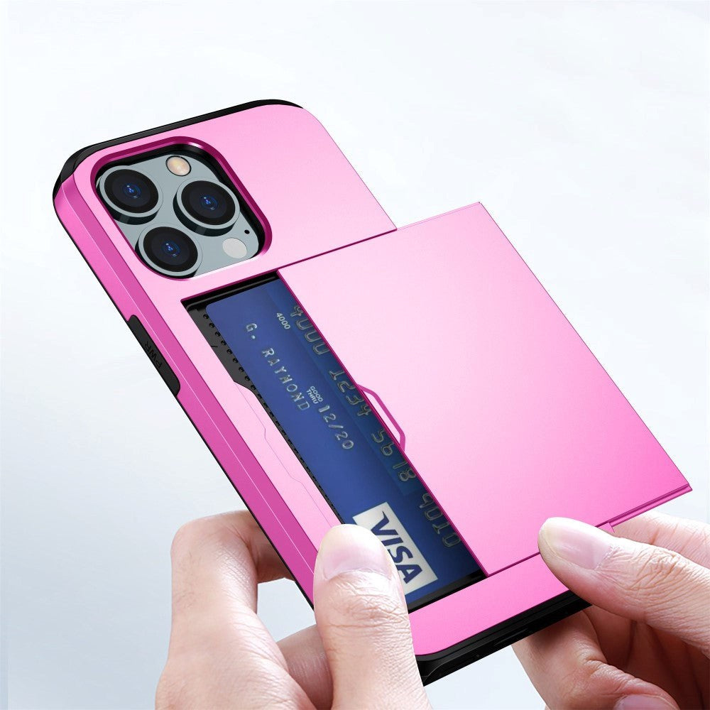 iPhone 14 Pro Max Hybrid Håndværkercover m. Kortholder - Lyserød
