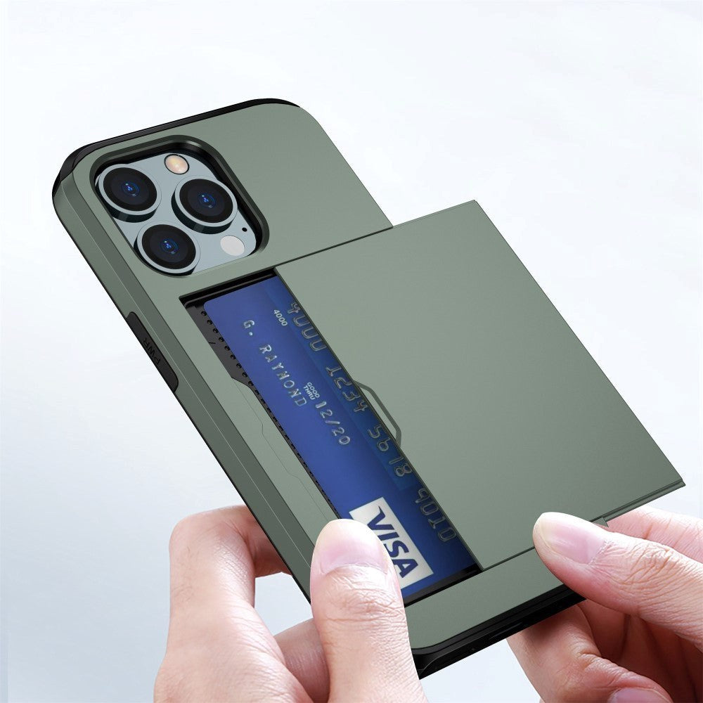iPhone 14 Pro Max Hybrid Håndværkercover m. Kortholder - Army Grøn