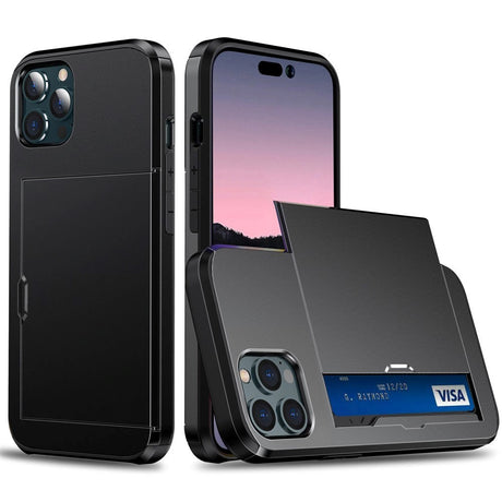 iPhone 14 Pro Hybrid Håndværkercover m. Kortholder - Sort