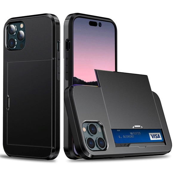 iPhone 14 Pro Hybrid Håndværkercover m. Kortholder - Sort