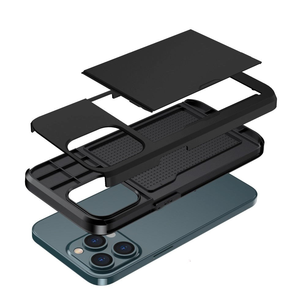 iPhone 14 Pro Hybrid Håndværkercover m. Kortholder - Sort