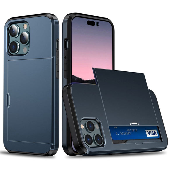 iPhone 14 Pro Hybrid Håndværkercover m. Kortholder - Navy Blå