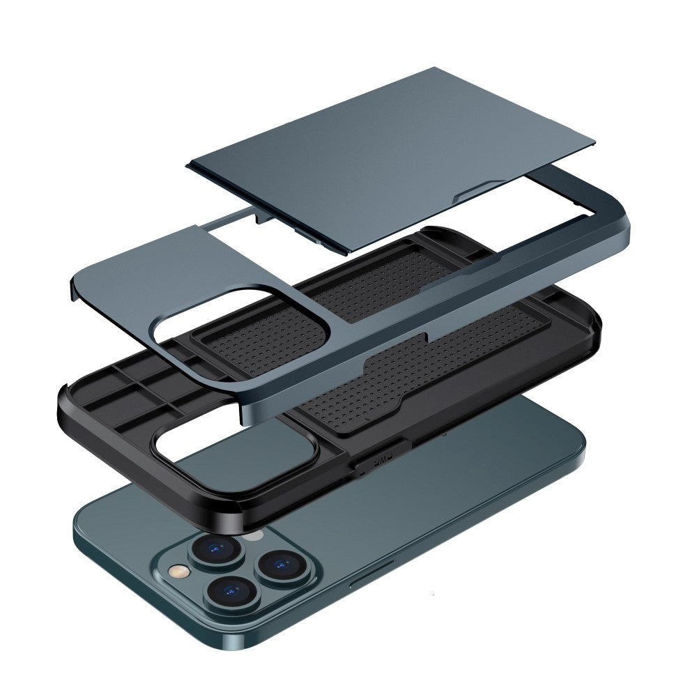 iPhone 14 Pro Hybrid Håndværkercover m. Kortholder - Navy Blå