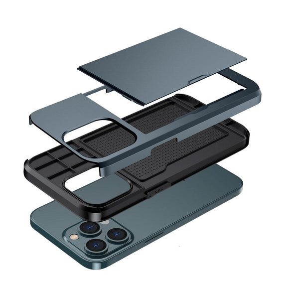 iPhone 14 Pro Hybrid Håndværkercover m. Kortholder - Navy Blå