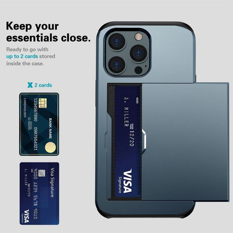 iPhone 14 Pro Hybrid Håndværkercover m. Kortholder - Navy Blå