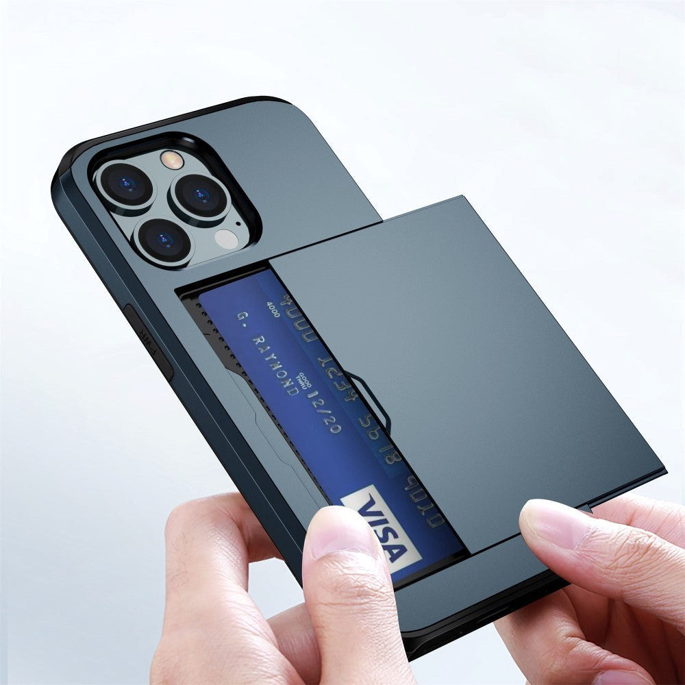 iPhone 14 Pro Hybrid Håndværkercover m. Kortholder - Navy Blå