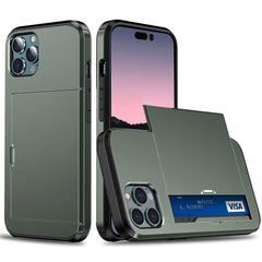 iPhone 14 Pro Hybrid Håndværkercover m. Kortholder - Army Grøn