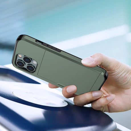 iPhone 14 Pro Hybrid Håndværkercover m. Kortholder - Army Grøn