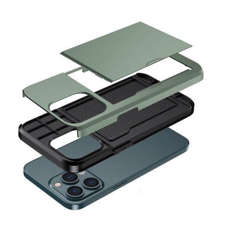iPhone 14 Pro Hybrid Håndværkercover m. Kortholder - Army Grøn