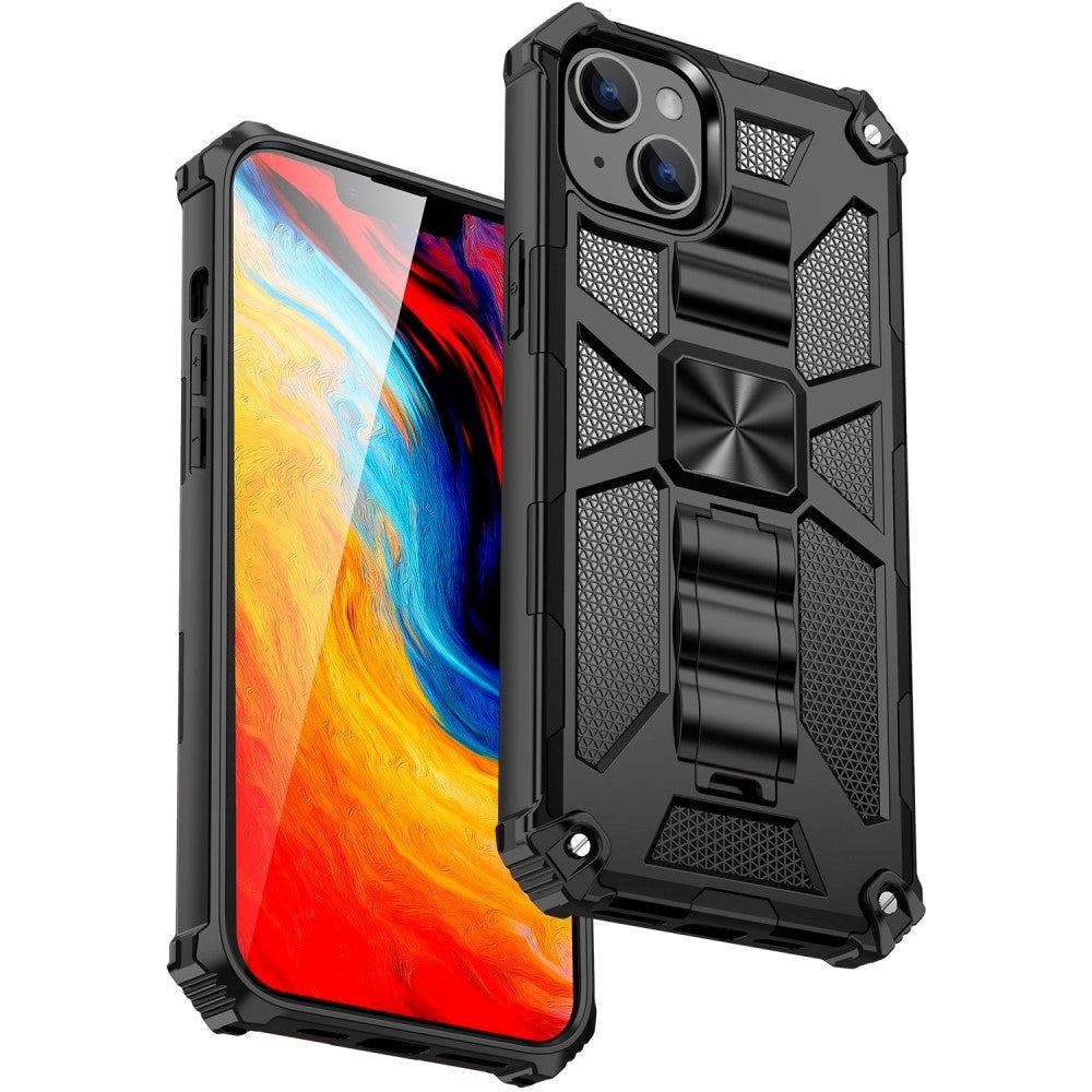 iPhone 14 Hybrid Håndværker Cover m. Kickstand & Magnet - Sort