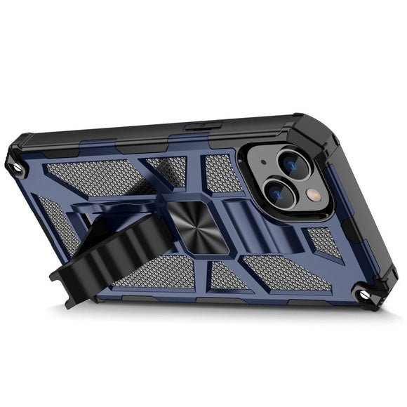 iPhone 14 Hybrid Håndværker Cover m. Kickstand & Magnet - Blå