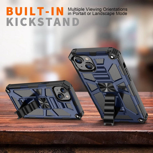 iPhone 14 Hybrid Håndværker Cover m. Kickstand & Magnet - Blå