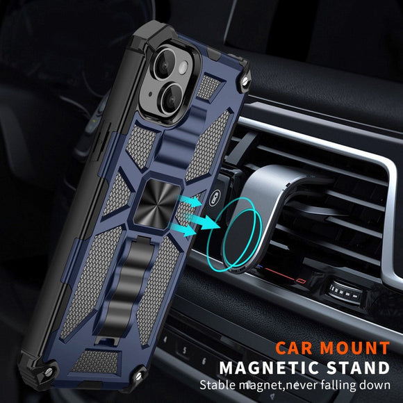 iPhone 14 Hybrid Håndværker Cover m. Kickstand & Magnet - Blå