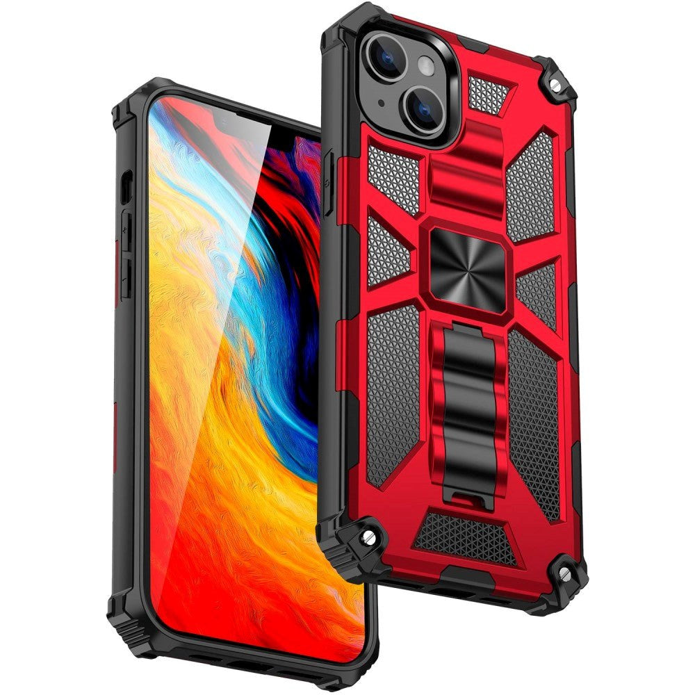 iPhone 14 Hybrid Håndværker Cover m. Kickstand & Magnet - Rød