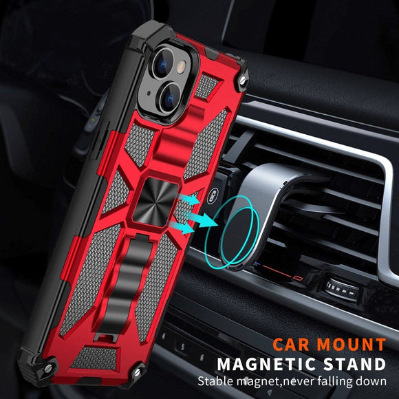 iPhone 14 Hybrid Håndværker Cover m. Kickstand & Magnet - Rød