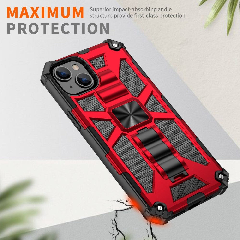 iPhone 14 Hybrid Håndværker Cover m. Kickstand & Magnet - Rød