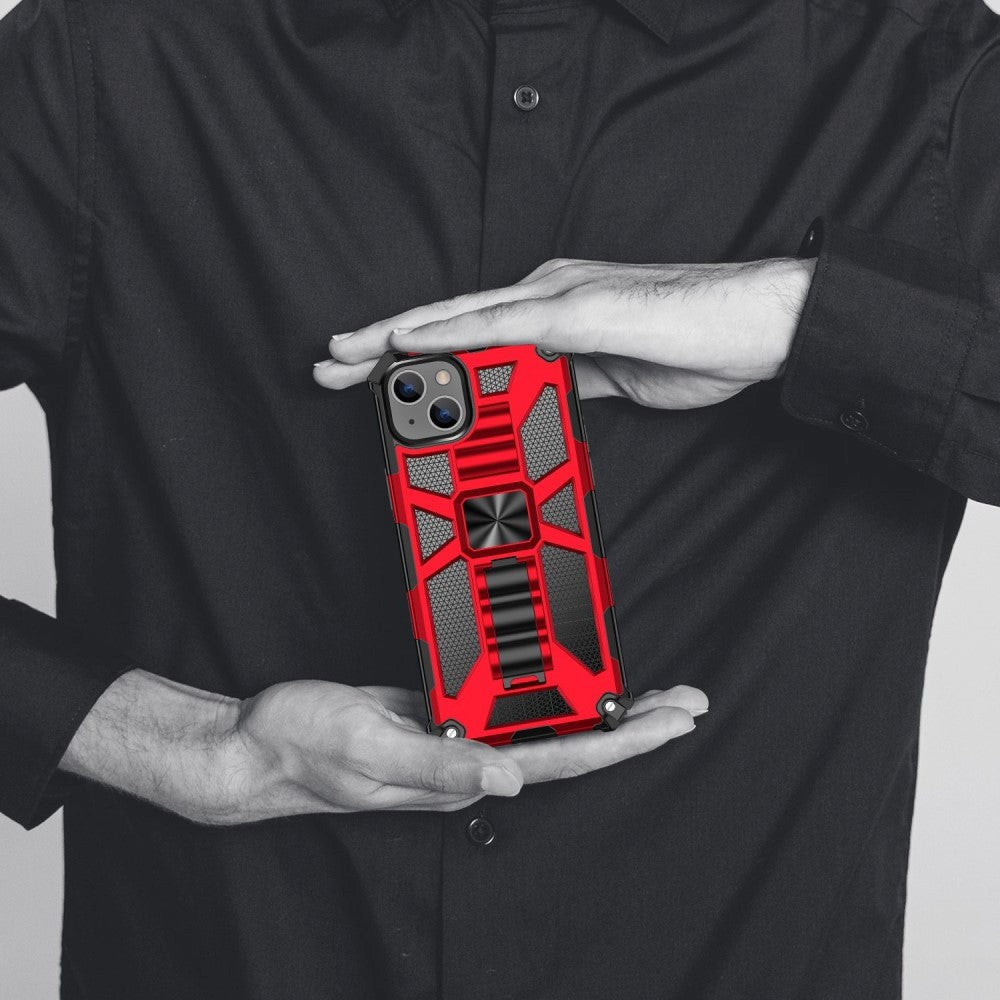 iPhone 14 Hybrid Håndværker Cover m. Kickstand & Magnet - Rød