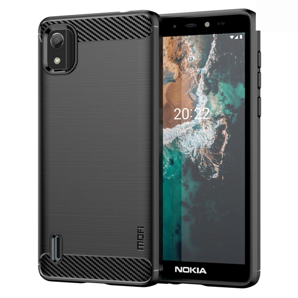 Nokia C2 2nd Edition Mofi Brushed Carbon Fiber Fleksibelt Plastik Cover - Sort