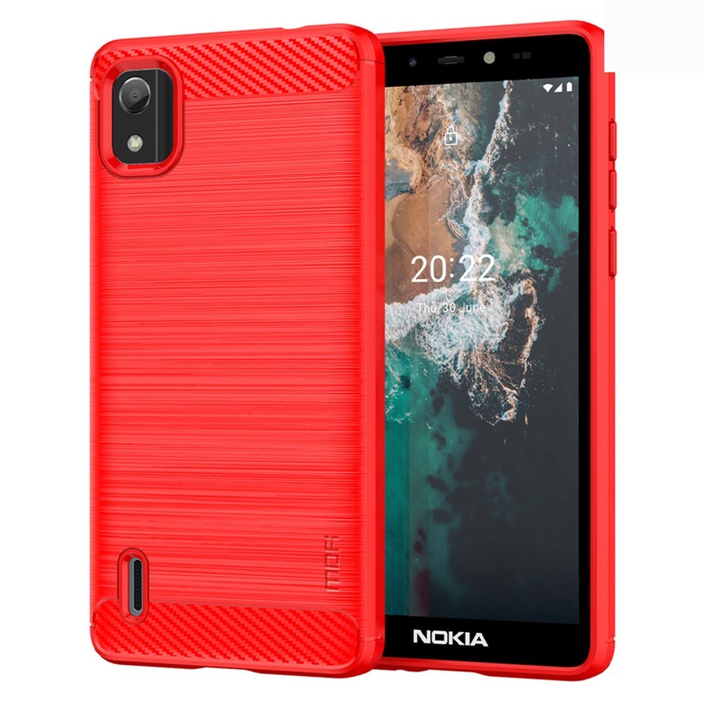Nokia C2 2nd Edition Mofi Brushed Carbon Fiber Fleksibelt Plastik Cover - Rød