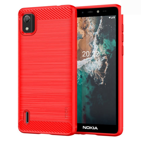 Nokia C2 2nd Edition Mofi Brushed Carbon Fiber Fleksibelt Plastik Cover - Rød
