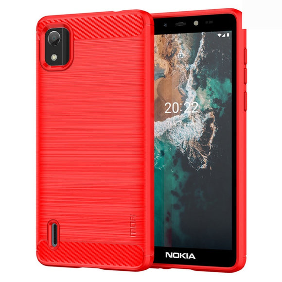 Nokia C2 2nd Edition Mofi Brushed Carbon Fiber Fleksibelt Plastik Cover - Rød