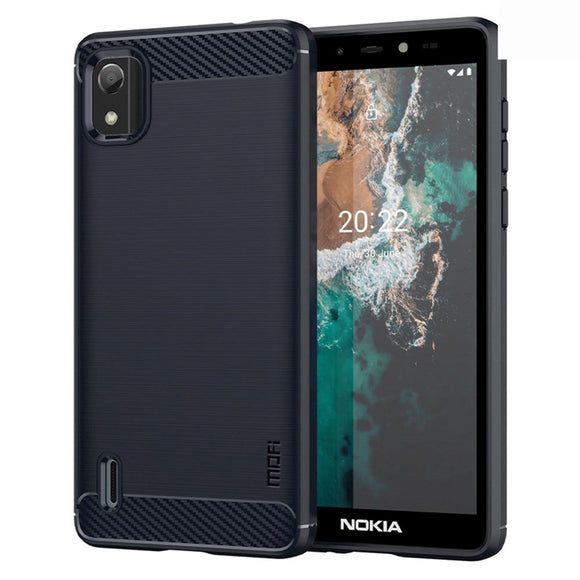 Nokia C2 2nd Edition Mofi Brushed Carbon Fiber Fleksibelt Plastik Cover - Blå