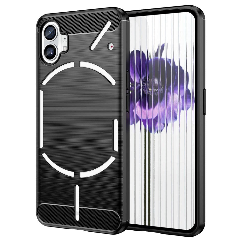 Nothing Phone (1) Brushed Carbon Fiber TPU Plast Cover - Sort