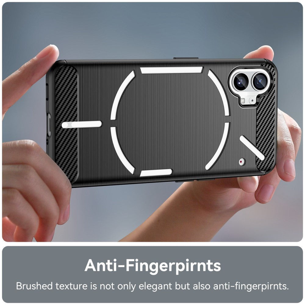 Nothing Phone (1) Brushed Carbon Fiber TPU Plast Cover - Sort