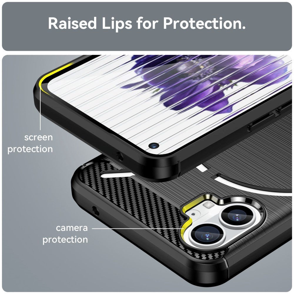 Nothing Phone (1) Brushed Carbon Fiber TPU Plast Cover - Sort
